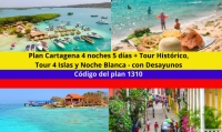 Plan Cartagena 4 noches 5 días + Tour Histórico, Tour 4 Islas y Noche Blanca - con Desayunos